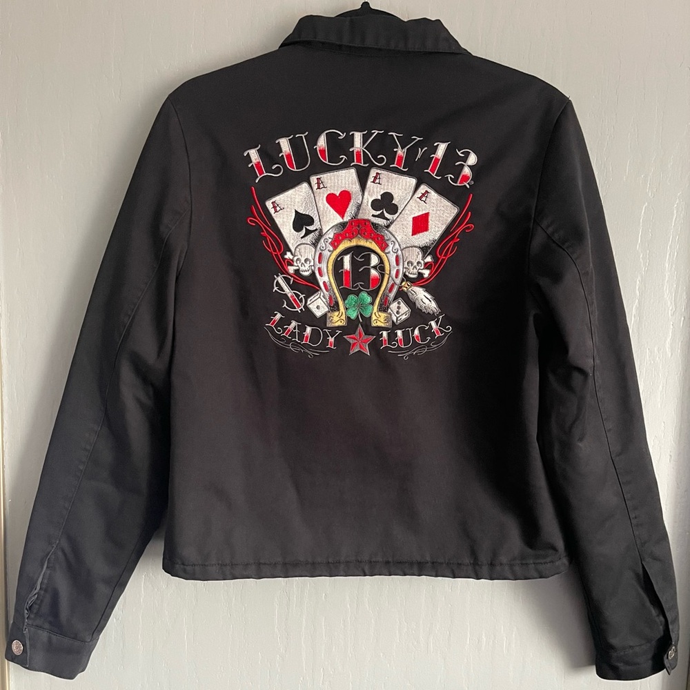 Lucky 13 "Lady Luck"  Women’s Rockabilly/Biker Black Jacket embroidery Sz M Y2K